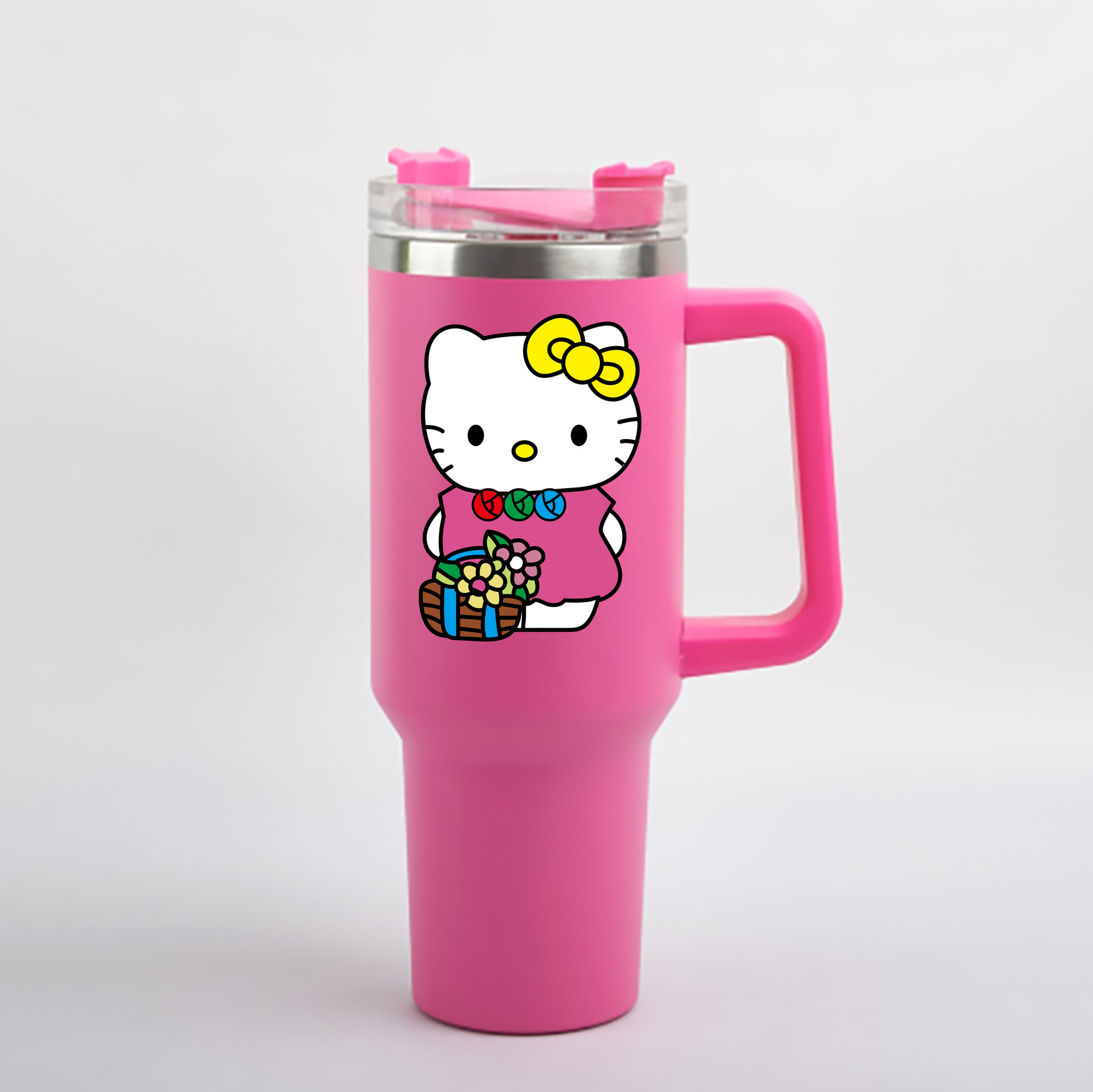 （画像用） Hello Kitty ハローキティ 1200mL車用タンブラー - クリスタルステッカー（プラスチックストロー付き）